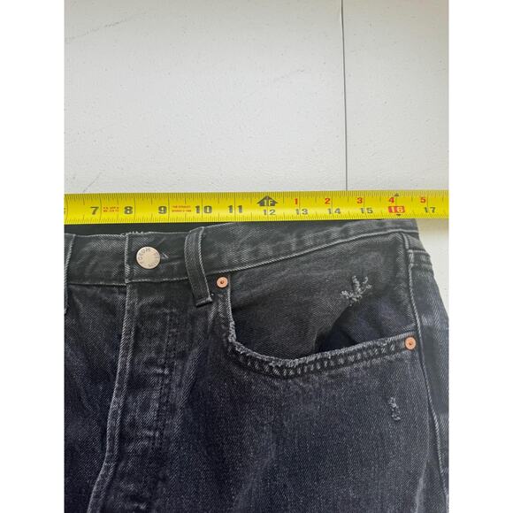 Aritzia Denim Forum Jeans Womens 30 Black Joni High Rise 26L Loose Distressed - Picture 9 of 16